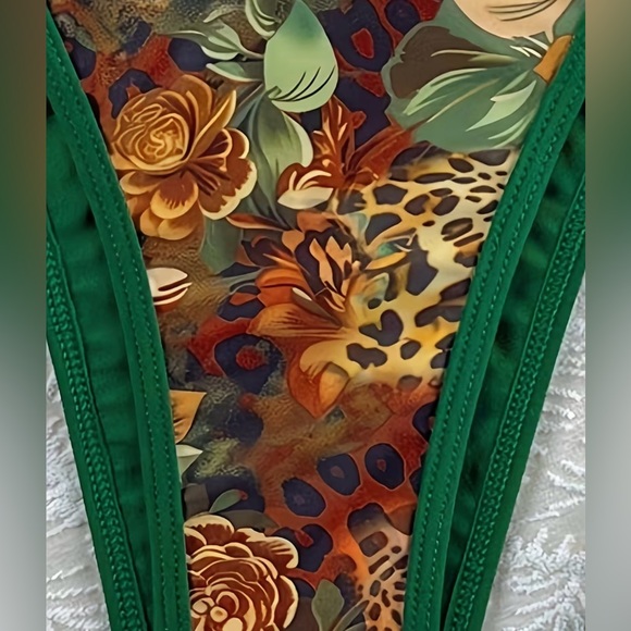Green Leopard Floral Print Halter Side Tie Bikini Set - Picture 7 of 9
